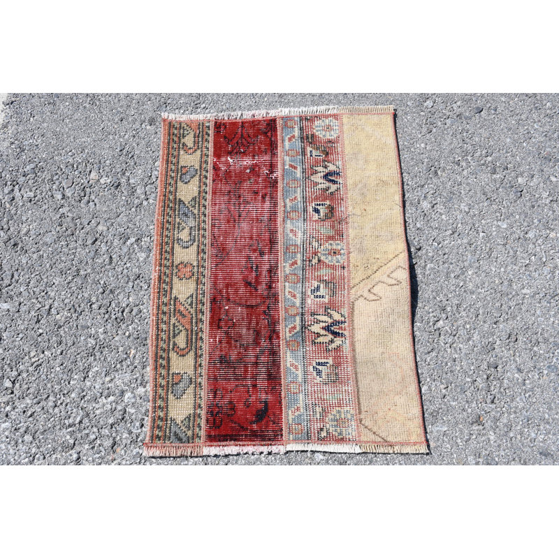 Antique Beige Handwoven Turkish Rug: Small Wool Door Mat Ideal As A Vintage Gift