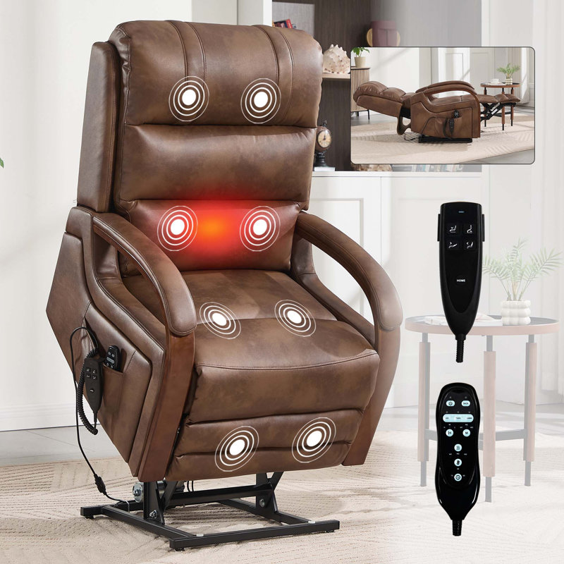 Fauteuil inclinable électrique Power Leatheraire Lift, Marron foncé
