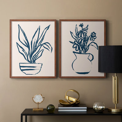 Marine Plant Sketches III - reproduction encadrée de qualité supérieure - prête à être accrochée - aucun clou requis - aucun clou requis
