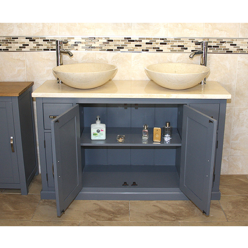 Eros 1230mm Double Bathroom Vanity with Vessel Stone Basin, Cream Marble