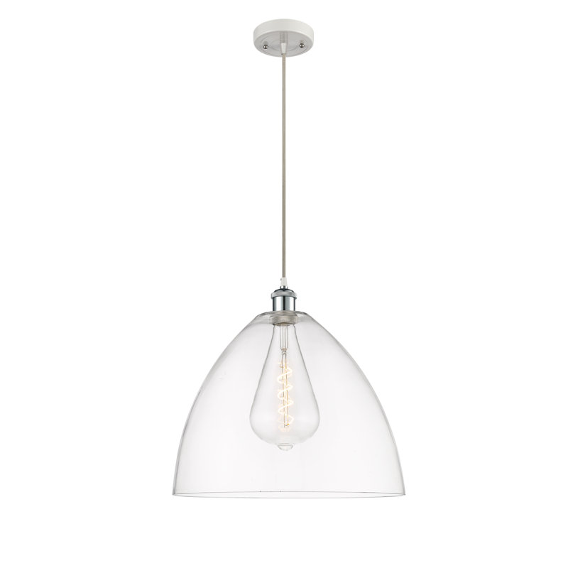 Luminaire suspendu en forme de dôme à 1 lumière Angelia, Transparent, H 18,75 po x l 16 po x P 16 po, Blanc / chrome poli