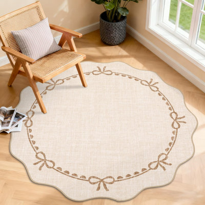 Tapis lavable antidérapant à motif festonné, tapis beige robuste à poils courts pour le salon, la chambre à coucher, la chambre de bébé, le vestibule, la salle de jeux