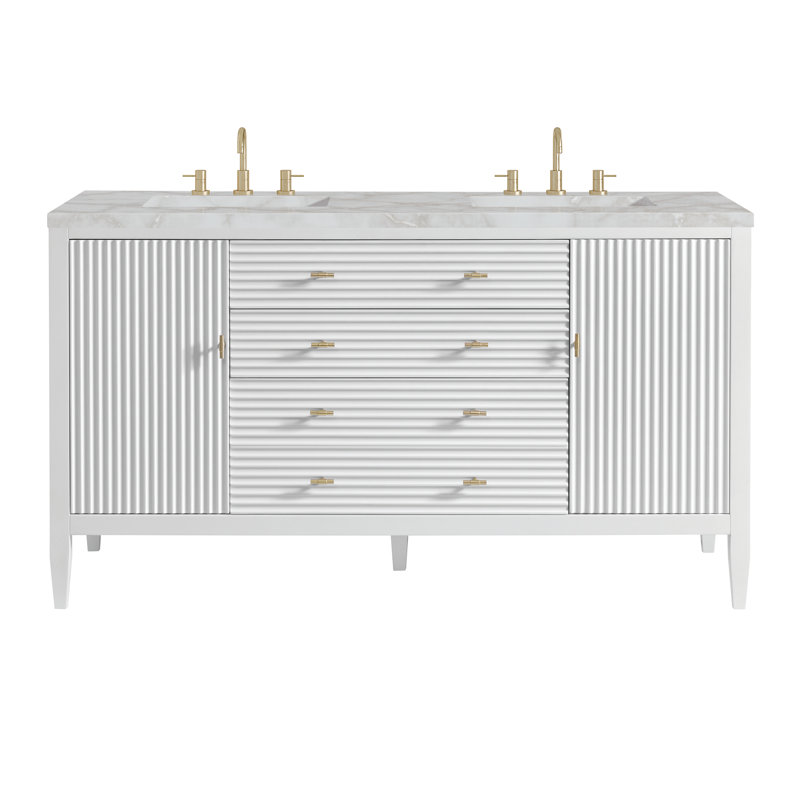 Myrrin 60'' W Double Vanity, Victorian Silver Silestone, Bright White, 8" Widespread