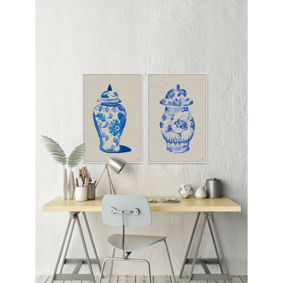 «Chinese Vases V Diptych» par Julia Posokhova - ensemble de 2 reproductions sur toile flottantes