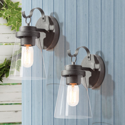 Lateefah Silver 2 - Bulb 10 H” Beveled Glass Outdoor Wall Lantern (Set Of 2)