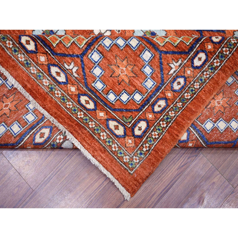 Tapis oriental noué à la main de 9 po x 9 po x 13 po x 6 po orange tissé dense en laine tissée dense, tissé dense à la main 864F68A4E2BC48B08029EE8885BE24B8