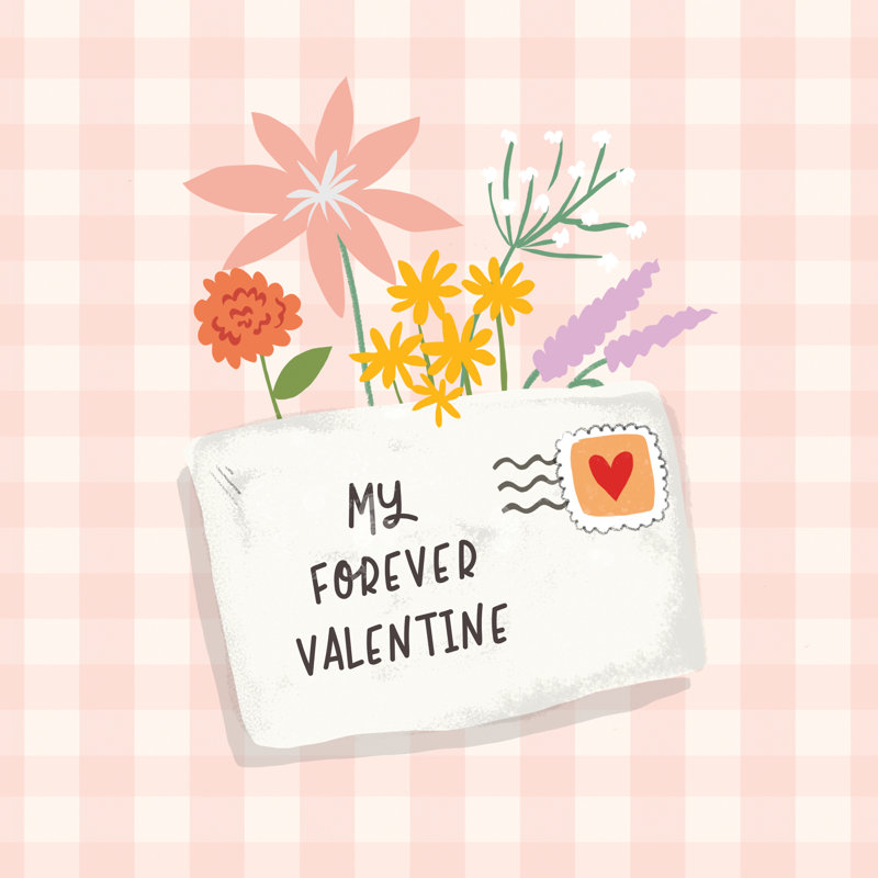 My Forever Valentine Floral Envelope - Wrapped Canvas Print, 30cm H x 30cm W