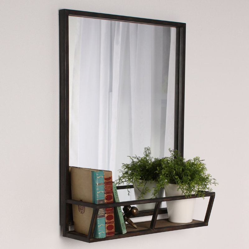 Shiloh Wall Mirror with Shelves, Black/Brown