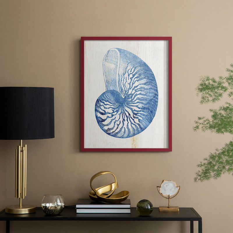 Shell IV Framed Print - Solid Wood, 30" H x 24" W, Red