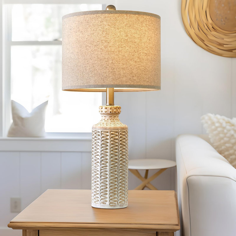Damarrion 24.75'' Cream-White Ceramic Table Lamp with Linen Shade