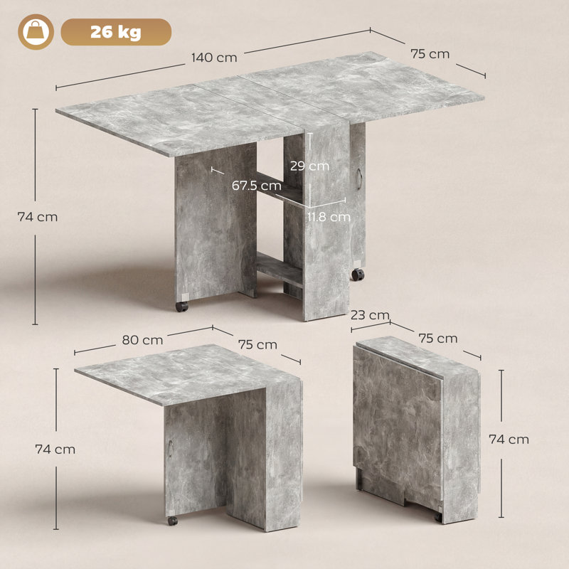 HOMCOM 80-140 cm Folding Dining Table for 4-6 People Drop, Grey
