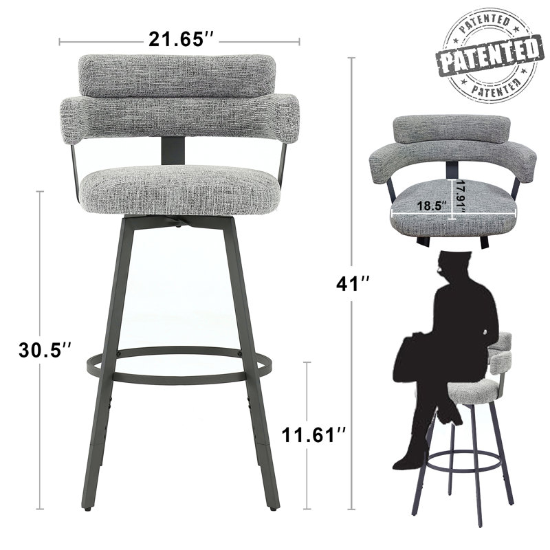 Tabouret de bar et de comptoir Kassy , Tabouret de bar (siège d'une hauteur de 30 po), Gris
