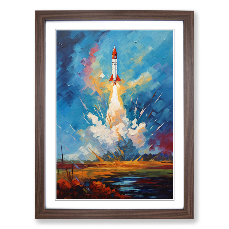 Rocket Impressionism - Single Picture Frame Print on Wood, Walnut, 64cm H x 46cm W x 2cm D