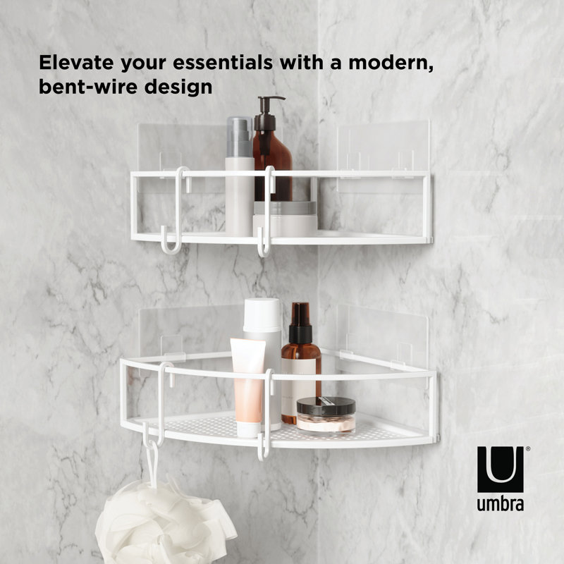 White Metal Corner Shower Caddy Set with Suction Mount