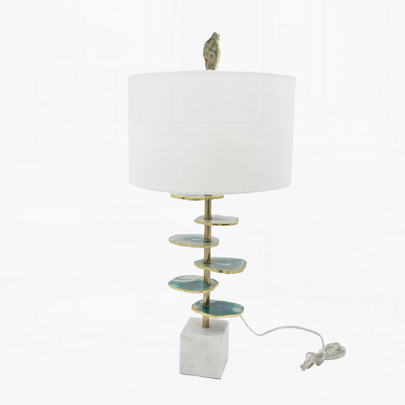 D15x29.5" Verdant Agate-Slice Table Lamp w/ Marble Base