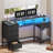 Computer Desk with Monitor Stand & Charging Station, Gaming Desk with LED Lights & Drawers-2116004840-2117043240