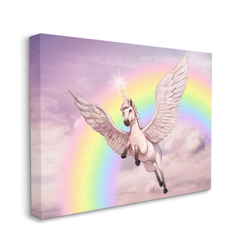 Licorne volant des nuages duveteux arc-en-ciel rose par Ziwei Li - impression, Toile tendue, H 16 po x l 20 po