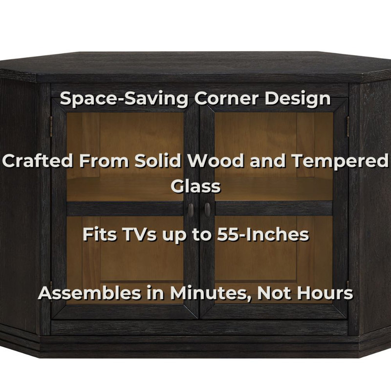 Glass And Oak Wood Corner Tv Stand, Smoked Black Oak