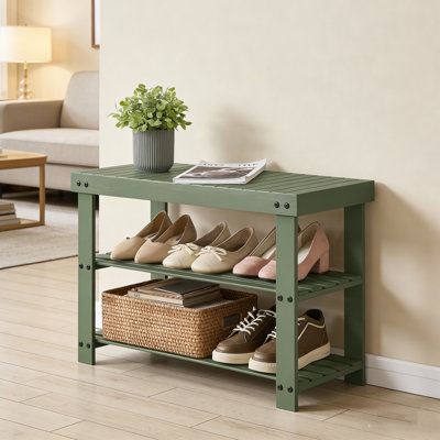 Banc à chaussures en bambou avec rangement à 3 niveaux