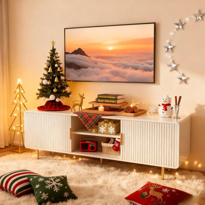 Round Corner TV Stand Entertainment Center – Modern Storage Cabinet & Cable Management for TVs Up to 65"