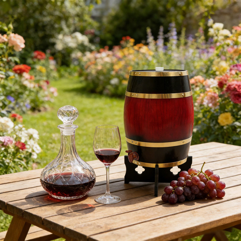 Baril de vin en bois de pin de 20 L / 5,28 gallons avec base et robinet, baril de vin de table rétro pour bar à domicile et réception