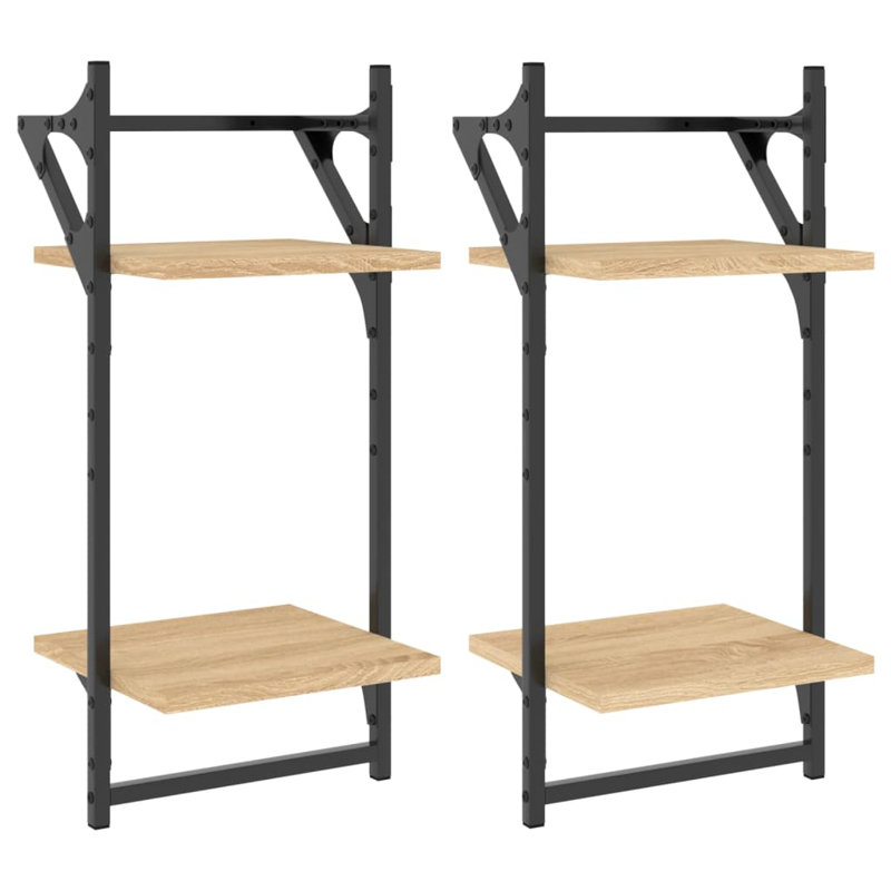 vidaXL Wall Shelves with Bars Floating Storage Display Shelf, Sonoma Oak