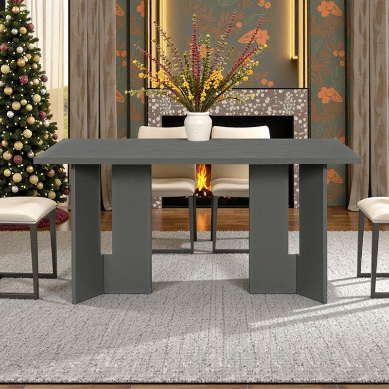 George Oliver Rectangular Dining Table With Cutout Legs, Oak Veneer ...