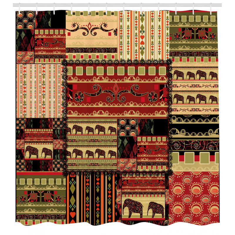 Ensemble de rideau de douche africain + crochets, H 70 po x l 69 po