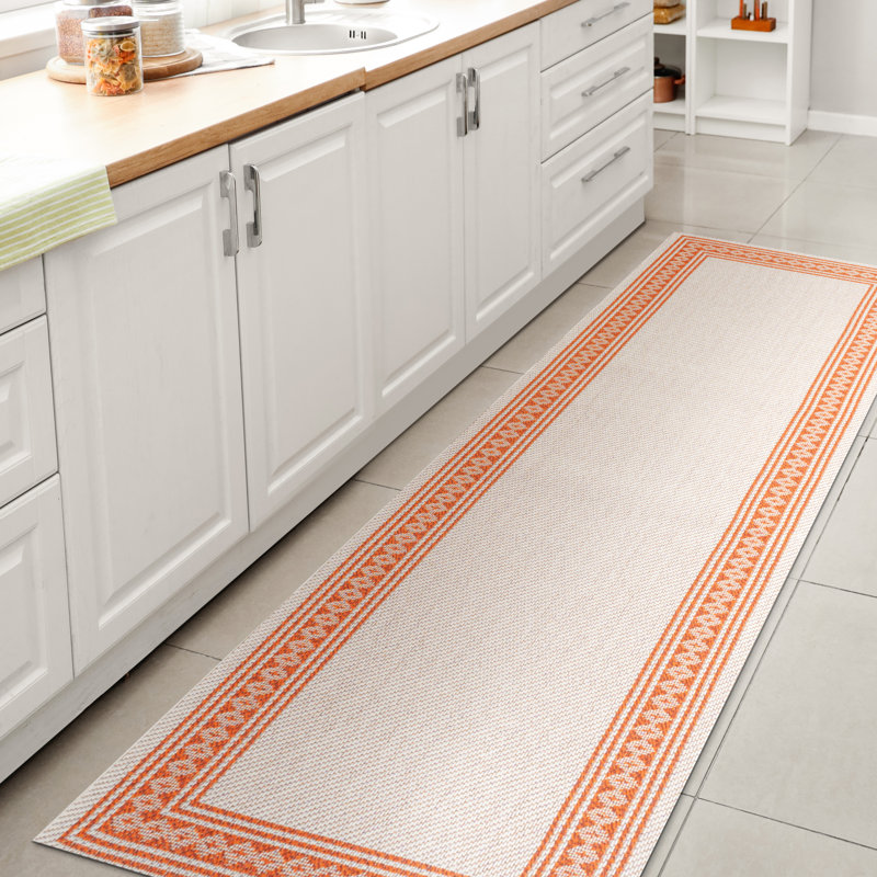 Tapis intérieur / extérieur crème / orange Cipolla, Tapis de couloir 2 pi x 8 pi