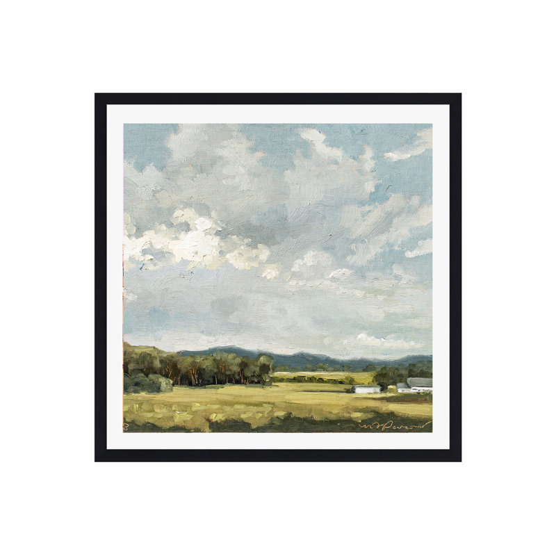 «Nice View No 8» encadré par Miss Mustard Seed, peinture, H 30 po x l 30 po x P 0,75 po, Papier avec cadre noir, Oui