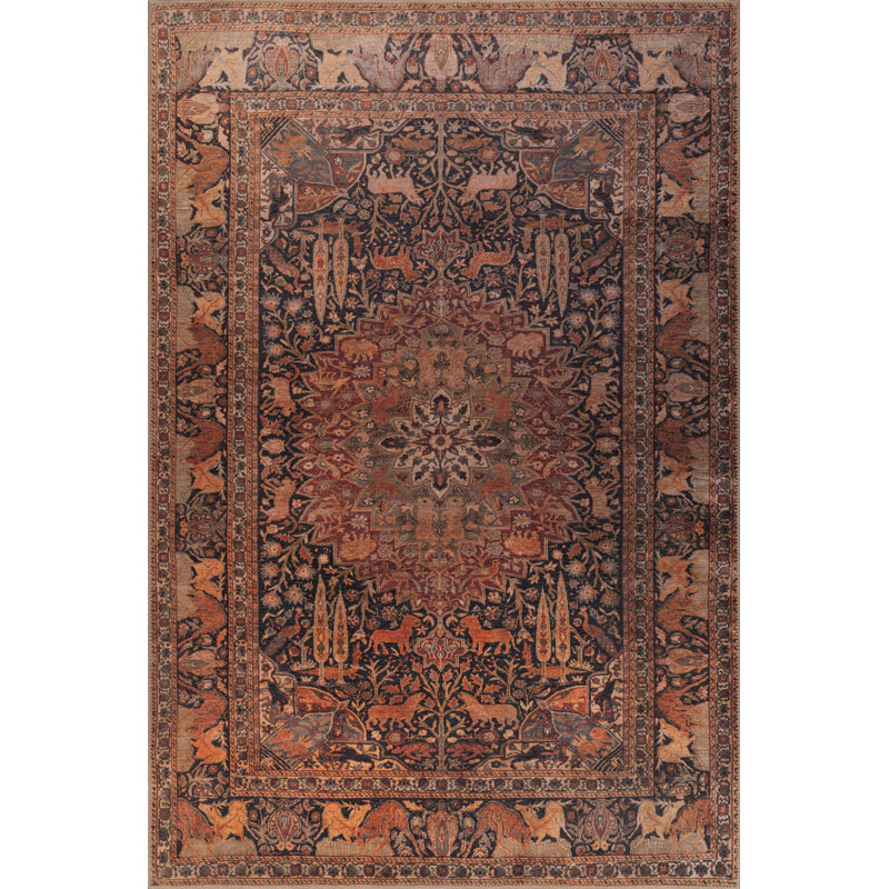 Tapis brun à motif tissé rétro, Rectangle 7 pi 7 po x 10 pi 10 po