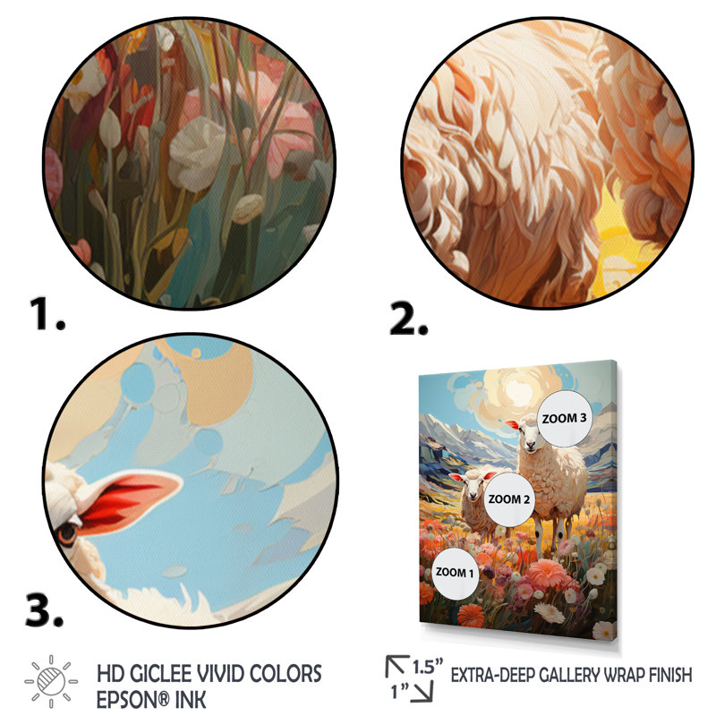 Décoration murale moutons fantaisistes - animaux, H 40 po x l 30 po x P 1,5 po, Cadre flottant noir