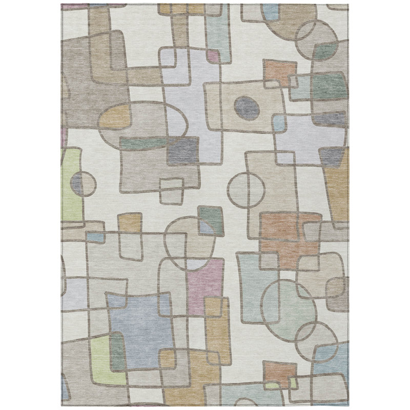 Machine Washable Indoor/Outdoor Chantille ACN2503 Geometric Rug, Rectangle 3' x 5', Ivory