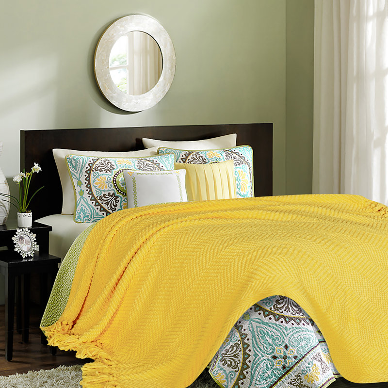 Jeté tricoté texturé , Jaune vif, l 65 po x L 50