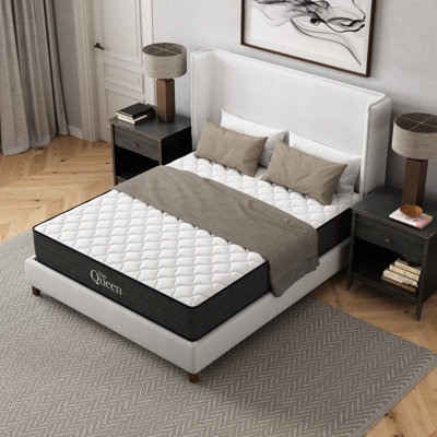 Lit simple, matelas en gel rafraîchissant de 12 pouces, certification - États-Unis, soulagement, faible transfert de mouvement, eau, base réglable, gris et blanc, mousse à mémoire de forme, ressorts en mousse, pour les combinaisons de couleur blanche,