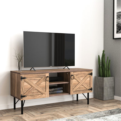 Meuble télé 2 armoires, design rétro, bois, 22,66 po de hauteur, meubles de divertissement en bois, rétro, noyer