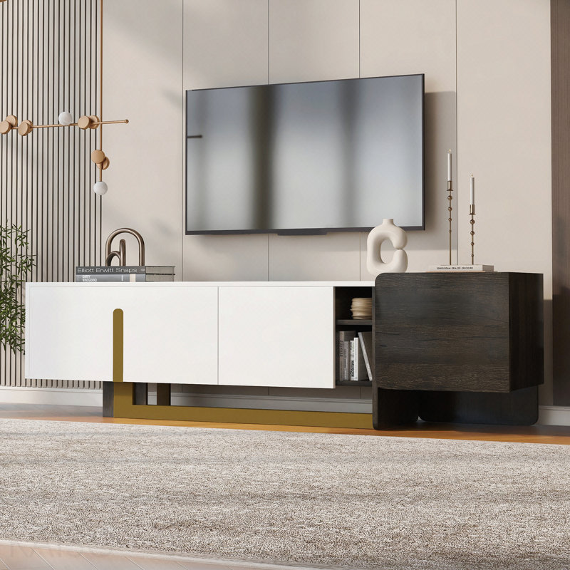 66.7'' Light Luxury TV Stand For Tvs Up To 70 Inches, Modern TV Cabinet With Metal Legs, 1 Drawer, 2 Cabinets And Adjustable Shelves For Living Room