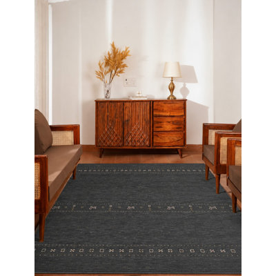 Tapis St Catherine en laine tissée à la main, écologique - 183 x 274 cm, rectangulaire, couleur anthracite, design moderne et contemporain, épais et à poils longs, antidérapant, idéal pour le salon et la chambre.