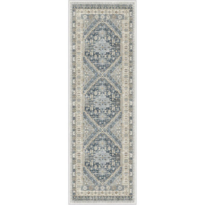Medallion Non Slip Washable Area Rug(Blue)