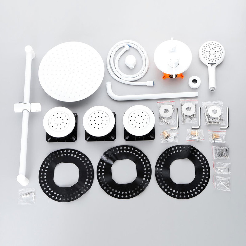 Modern Shower With Arm Support And Hose: Head, Hand Shower, Slide Bar, Bodysprays, Arm, Valve Trim : Hose, Trim, Lever Handles