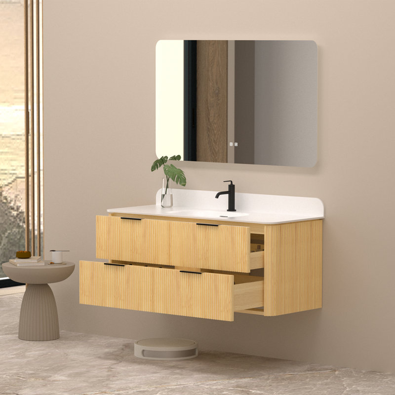 Oakridge 48 Inch Wall Mounted Single Bathroom Vanity With Top With Overflow, Pre-Assembled, 48"