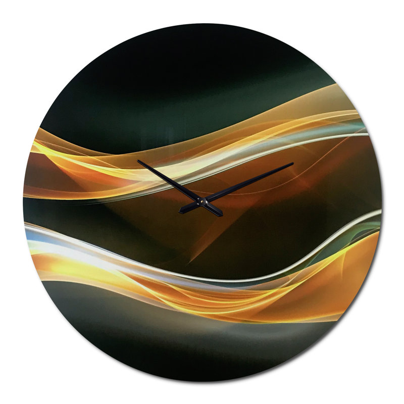 3D Wave Design - Horloge murale moderne, Gris, doré et brun, Grand