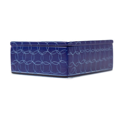 Boîte sculptée Soapstone, eau-forte tribale bleue