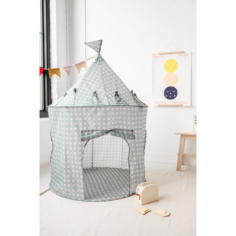 Gingham Blue Recycled Fabric Kids Play Tent Castle