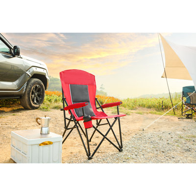 Chaise rouge avec porte-gobelet, support de 250 lb, pliable pour le camping, l'extérieur, le jardin, le patio et la structure
