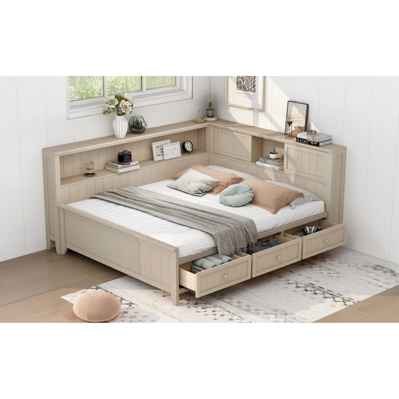 Lit de jour pleine grandeur avec 3 tiroirs et espaces de rangement, finition lait antique blanc, fabrication en bois pour les tiroirs de stabilité, attrait durable