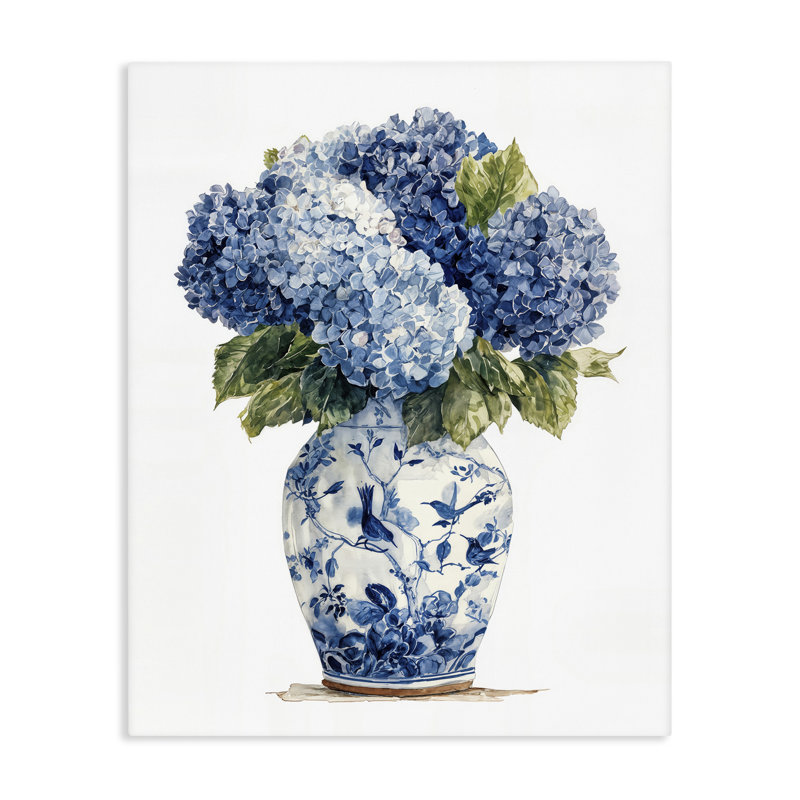 Hortensias bleus en toile de porcelaine, design par Imagine It Images, H 48 po x l 36 po