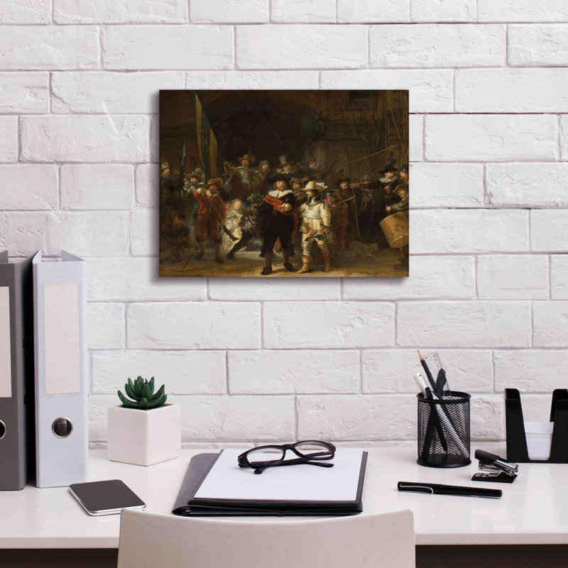 «The Night Watch» par Rembrandt van Rijn - reproduction sur toile tendue, H 12 po x l 16 po x P 0,75 po