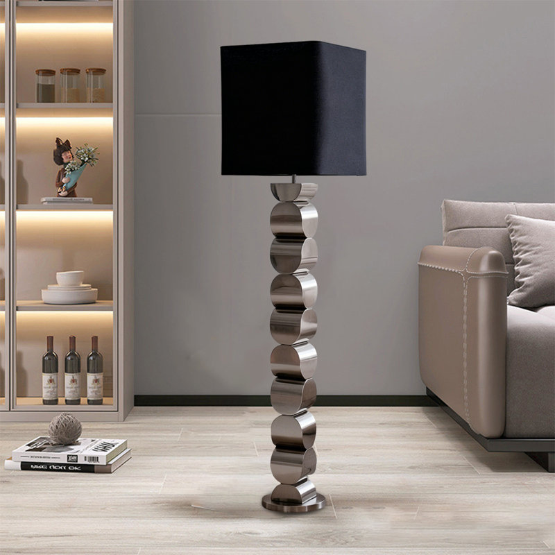 Noir + lin argenté + lampes sur pied sans fer, Argent