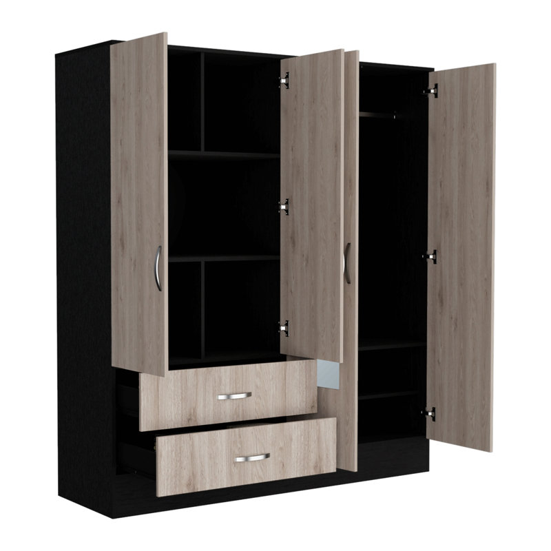 Armoire Ron, chambre, noir / gris clair